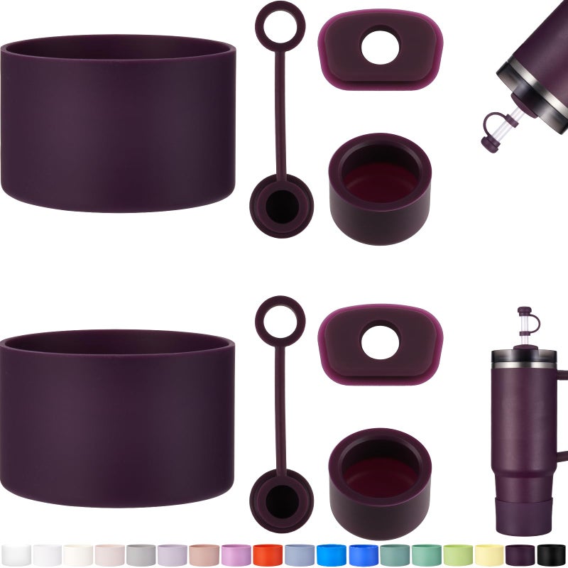 HYZ 8 Piece Accessories for Stanley Cup Silicone Spill Proof Stopper Set and Protective Boot Including Straw Cover Cap for Stanley H20 20oz 30oz 40oz Tumbler Plum
