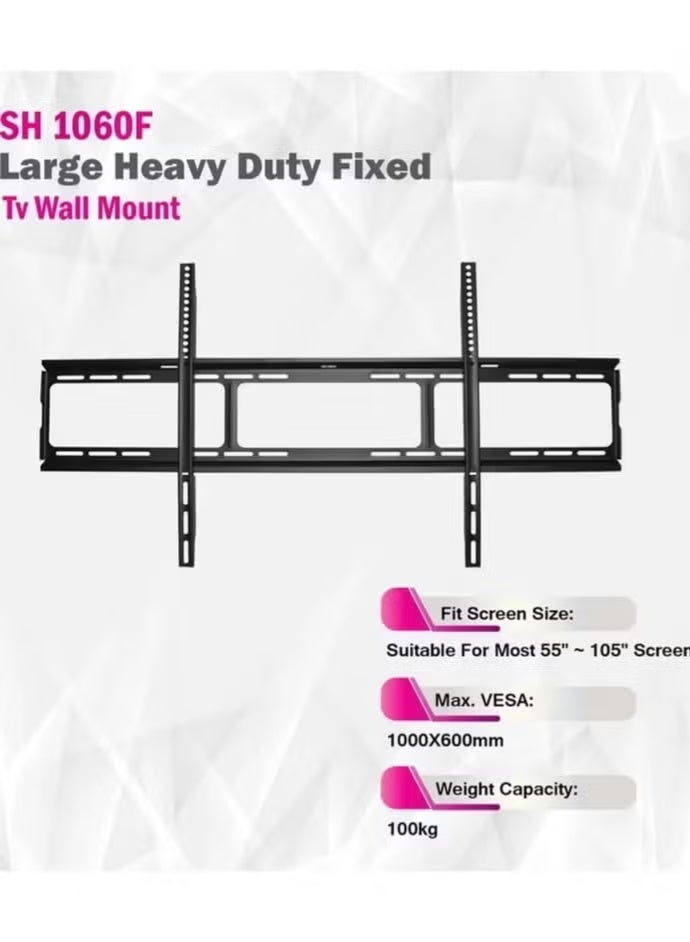 Skill Tech Sh 1060F, Large Heavy Duty Fixed Tv Wall Mount For 55"-105" Tvs, Max. Capacity -100 Kg, Max. Vesa: 1000X600Mm, Matte Black - Image 4