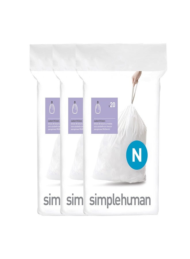 simplehuman Code N 60 Count, Dispenser Pack Custom Fit Liners, Drawstring Trash Bags, 45-50 Liter / 11.9-13.2 Gallon, White - Image 1