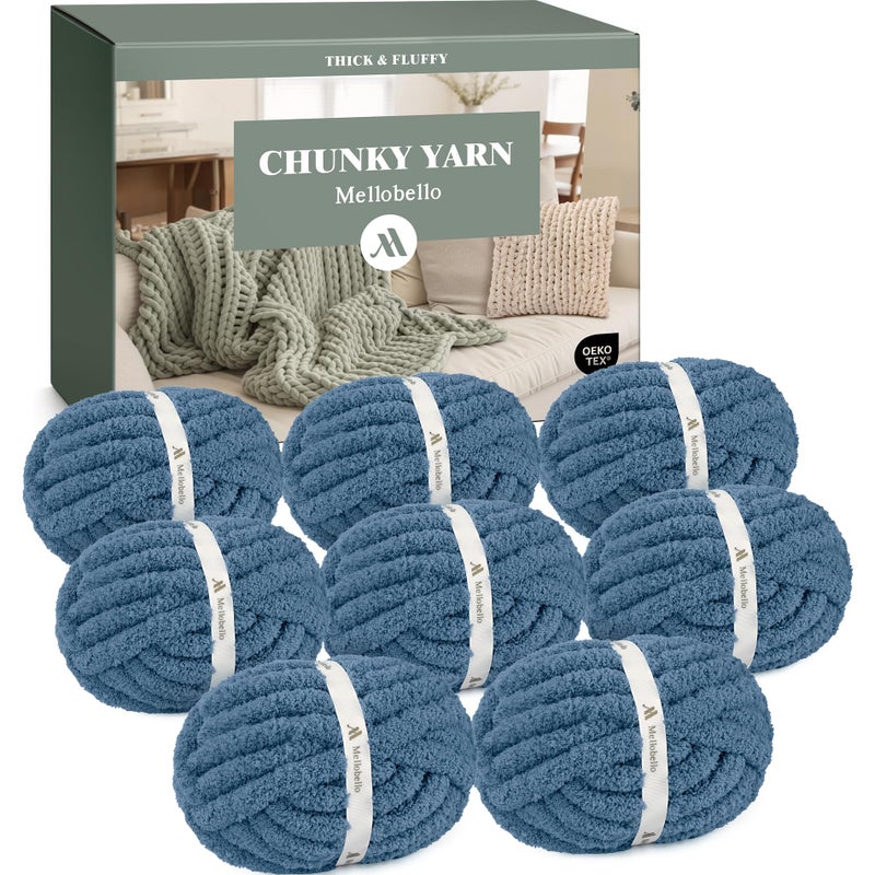 mellobello Jumbo Chunky Yarn for Hand Knitting - Super Thick Chenille Chunky Yarn for Crocheting - Extra Soft Bulky Fluffy Blanket Big Yarns 8 Jumbo Pack (27yds,8 oz Each Skein) Blue Teal - Image 1