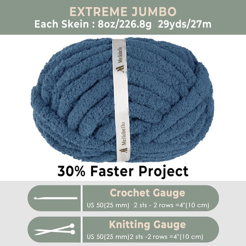 mellobello Jumbo Chunky Yarn for Hand Knitting - Super Thick Chenille Chunky Yarn for Crocheting - Extra Soft Bulky Fluffy Blanket Big Yarns 8 Jumbo Pack (27yds,8 oz Each Skein) Blue Teal - Image 4