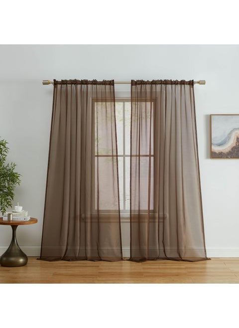 HLCME Brown Sheer Curtains Chocolate Curtains Light Filtering Window Sheer Voile Panels 2 Panels  Chocolate Brown 54 W x 84 L Per Panel