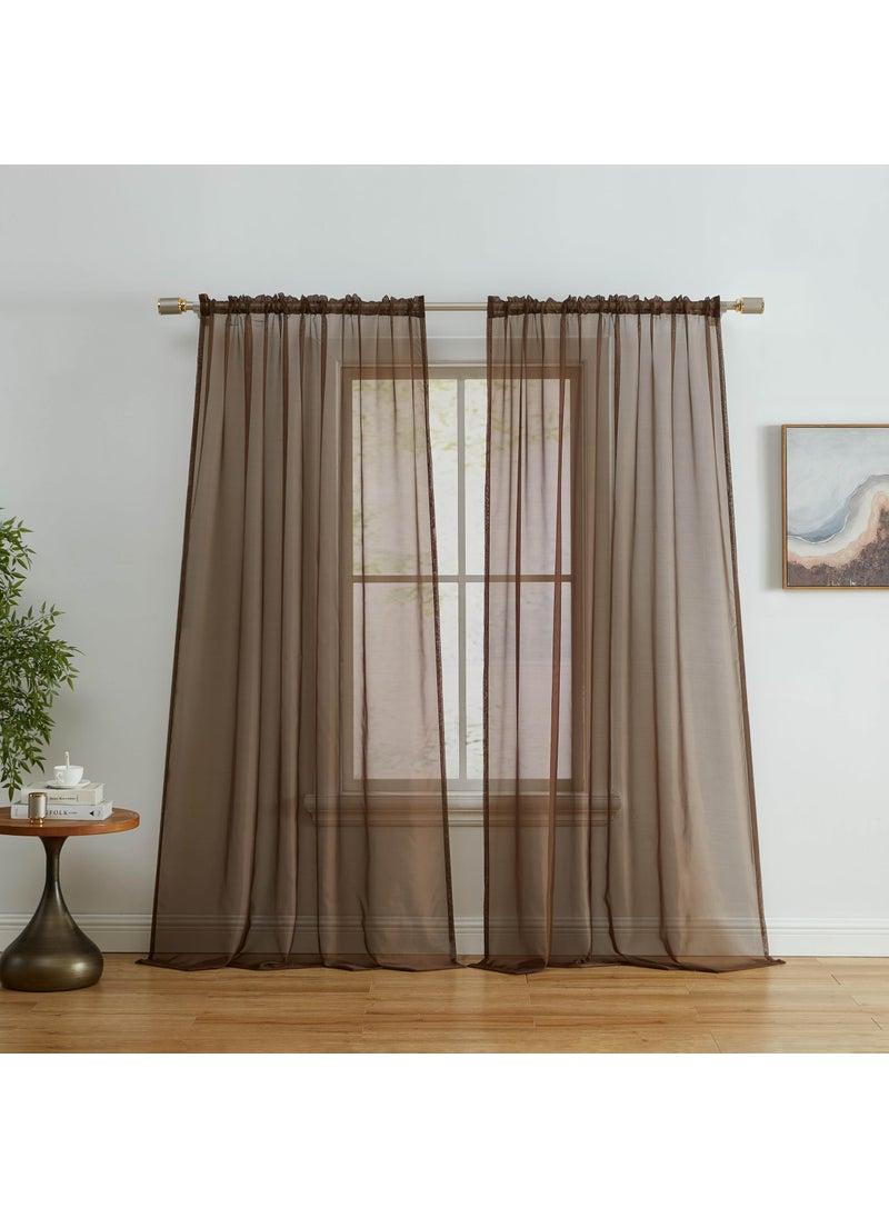 HLCME Brown Sheer Curtains Chocolate Curtains Light Filtering Window Sheer Voile Panels 2 Panels  Chocolate Brown 54 W x 84 L Per Panel
