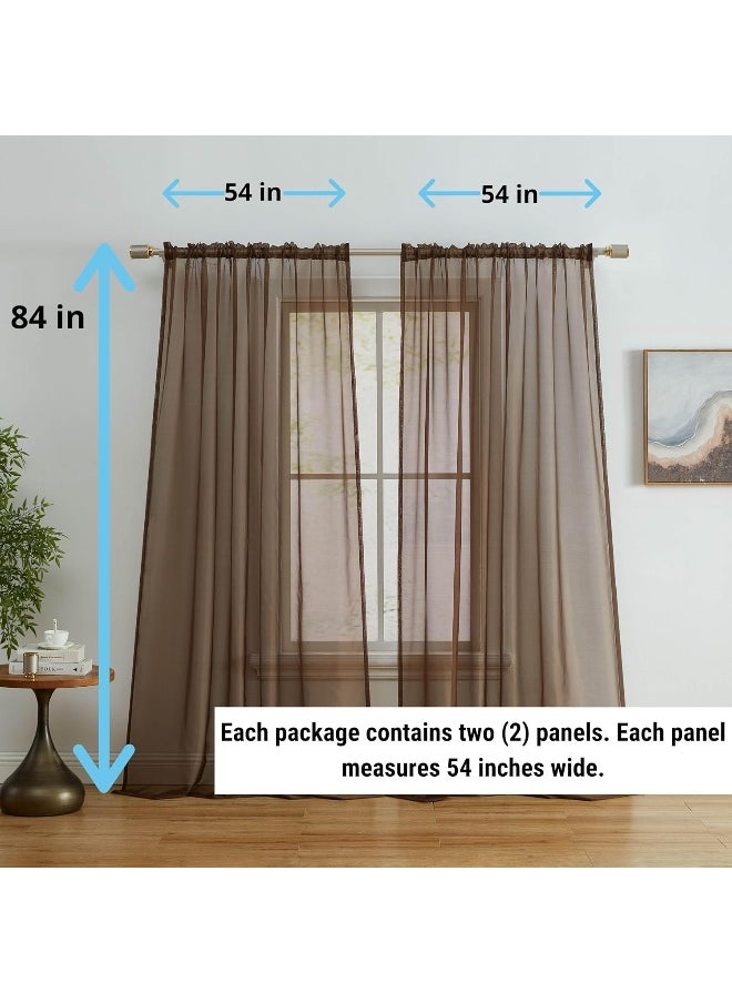 HLCME Brown Sheer Curtains Chocolate Curtains Light Filtering Window Sheer Voile Panels 2 Panels  Chocolate Brown 54 W x 84 L Per Panel