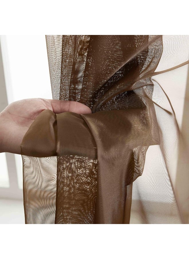 HLCME Brown Sheer Curtains Chocolate Curtains Light Filtering Window Sheer Voile Panels 2 Panels  Chocolate Brown 54 W x 84 L Per Panel