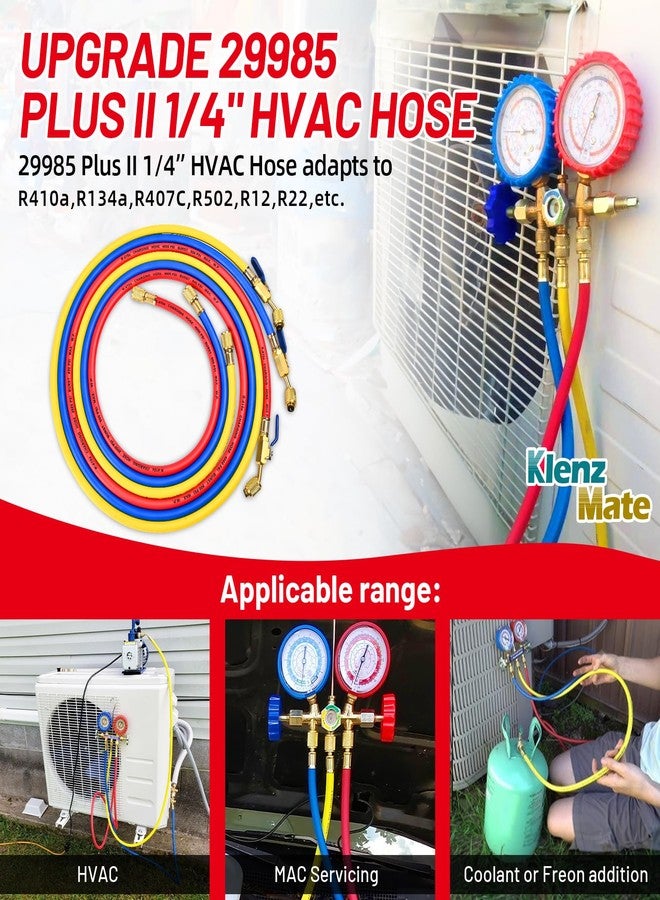 KlenzMate 2025 New 29985 Plus II 1/4" HVAC Hose with Compact Ball Valve,Standard 1/4" Flare Fittings,Fit for R410A and all Common Refrigerants,800 PSI Working Pressure, 60",Low Loss,Red/Yellow/Blue, (Pack of 3) - Image 5