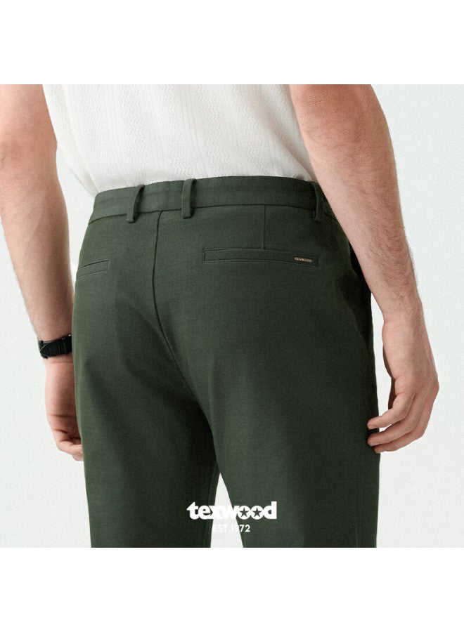 Texwood Men's Casual Pants High Elastic Modal Straight Pants Wrinkle-resistant Soft Breathable Slim Fit Trousers Army Green Size 36 - Image 3