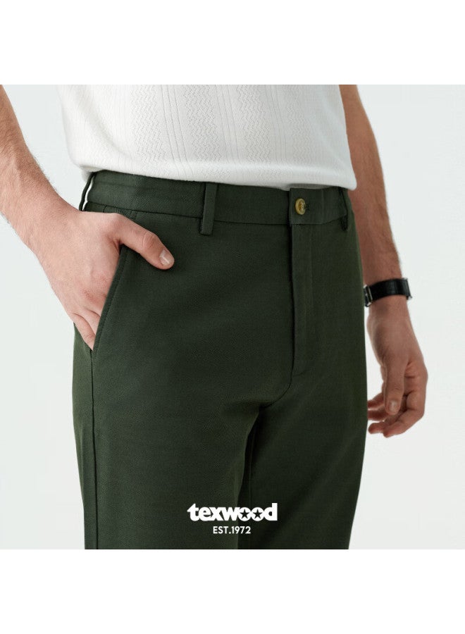 Texwood Men's Casual Pants High Elastic Modal Straight Pants Wrinkle-resistant Soft Breathable Slim Fit Trousers Army Green Size 36 - Image 2