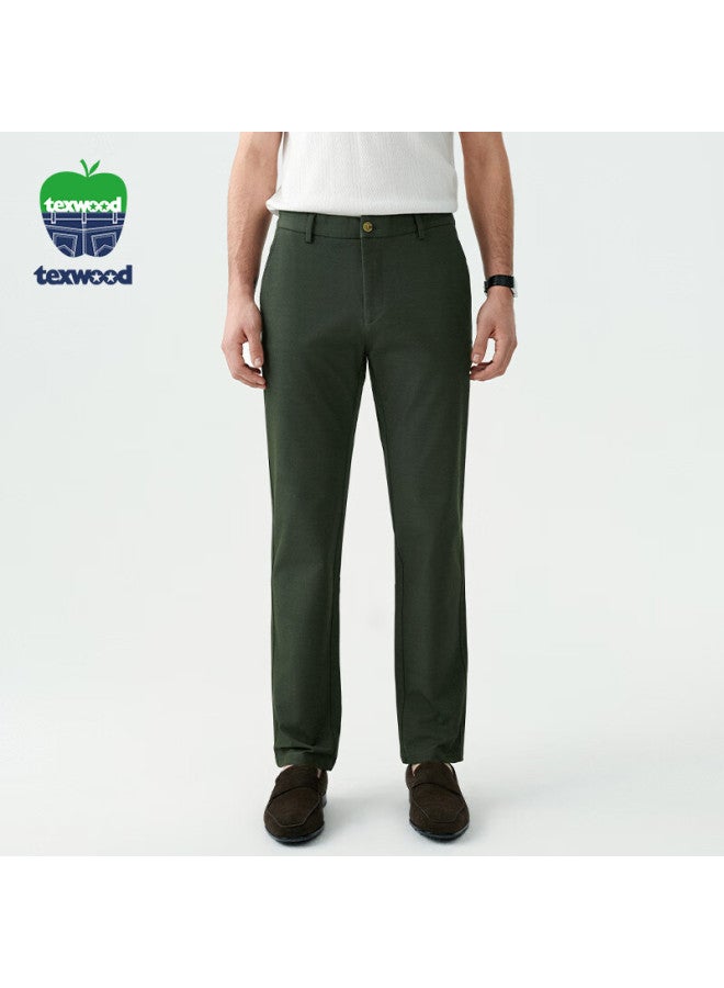 Texwood Men's Casual Pants High Elastic Modal Straight Pants Wrinkle-resistant Soft Breathable Slim Fit Trousers Army Green Size 36 - Image 1