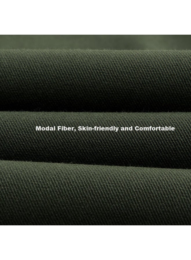Texwood Men's Casual Pants High Elastic Modal Straight Pants Wrinkle-resistant Soft Breathable Slim Fit Trousers Army Green Size 36 - Image 5