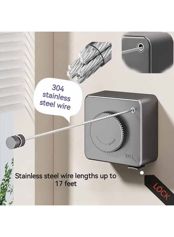 Bukela Retractable Clothesline Indoor, Wall Mounted Clothes Dryer Rope, Stainless Steel, 17 Ft Indoor Outdoor - Image 2