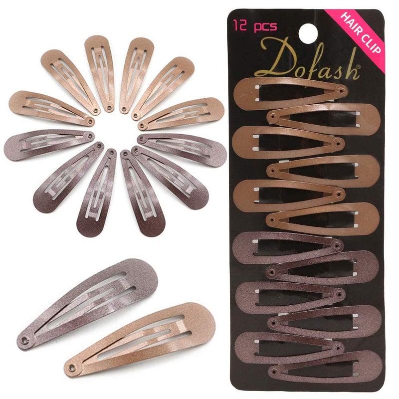Dofash 5CM2IN Snap Hair Clips for Styling Sectioning Hair Barrettes for Women Fine Hair Metal Bun Clips for Hair 12 CountLight BrownDark Brown