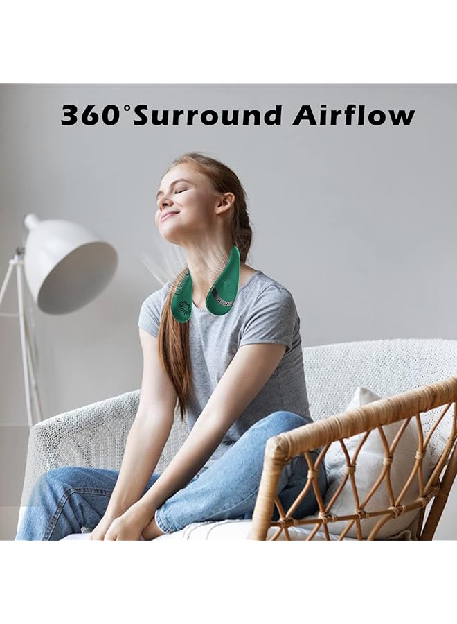 إيروريكس مروحة رقبة 5000 مللي أمبير قابلة للطي بدون شفرات مروحة شخصية قابلة للارتداء 360 درجة تبريد مروحة رقبة قابلة لإعادة الشحن بدون استخدام اليدين مع 3 سرعات 80 منفذ هواء للسفر في الهواء الطلق المنزل والمكتب والمدرسة والتخييم أخضر - Image 4