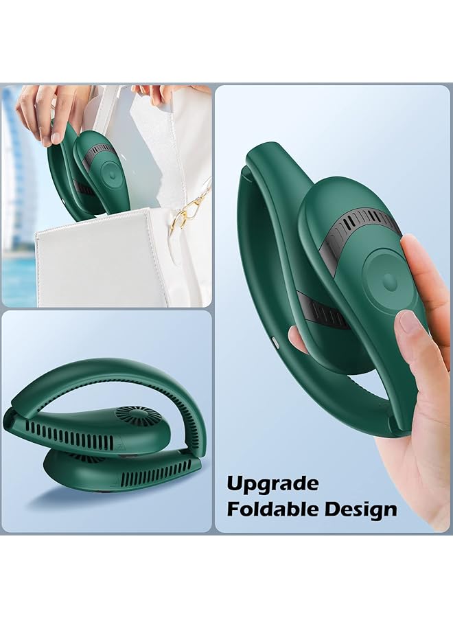 إيروريكس مروحة رقبة 5000 مللي أمبير قابلة للطي بدون شفرات مروحة شخصية قابلة للارتداء 360 درجة تبريد مروحة رقبة قابلة لإعادة الشحن بدون استخدام اليدين مع 3 سرعات 80 منفذ هواء للسفر في الهواء الطلق المنزل والمكتب والمدرسة والتخييم أخضر - Image 3