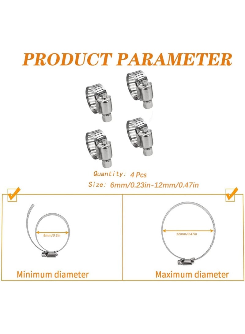 GGOOT 4 Pcs Hose Clips, Worm Drive Pipes Hose Clamps, Adjustable 6-12mm Range Stainless Steel Hose Clip, Rust Resistant Duct Clamp for Securing Hoses and Pipes Tube - Image 2