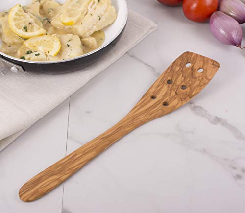 Eddingtons Eddington 50006 Italian Olive Wood Pierced Spatula, Handcrafted in Europe, 12-Inches,Brown - Image 2