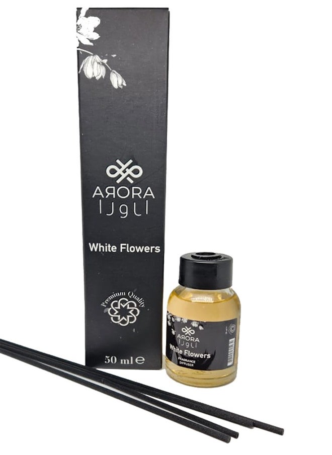 أرورا - فواحة عطر بأعواد مع عيدان بخور برائحة الزهور البيضاء 50مل - Image 1