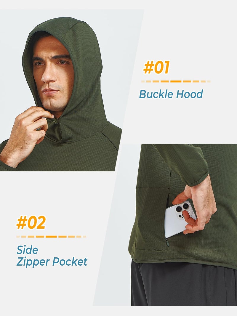 NORTHYARD Men's Running Hoodie Lightweight Fleece Workout Pullover Long Sleeve Cold Weather Hooded Sweatshirts Athletic Gym ARMYGREEN L - Image 5
