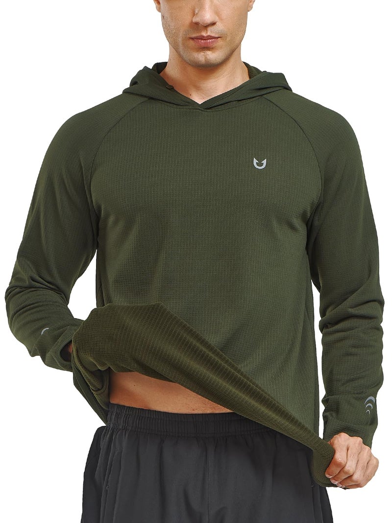 NORTHYARD Men's Running Hoodie Lightweight Fleece Workout Pullover Long Sleeve Cold Weather Hooded Sweatshirts Athletic Gym ARMYGREEN L - Image 2