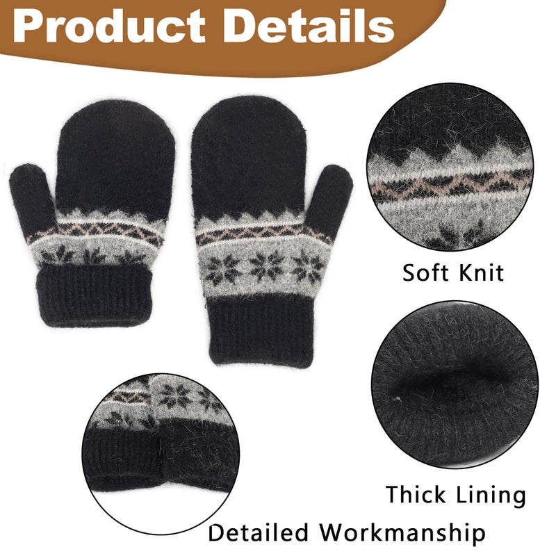 CaySep Kids Winter Warm Knit Mittens-Double Layer Thickn Outdoor Gloves Soft Stretchy Snowflakes Gloves for Boys Girls 5-10Y - Image 2