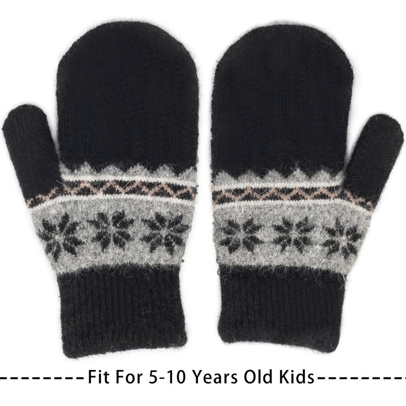 CaySep Kids Winter Warm Knit Mittens-Double Layer Thickn Outdoor Gloves Soft Stretchy Snowflakes Gloves for Boys Girls 5-10Y - Image 5