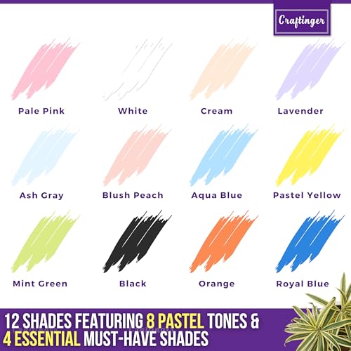 Craftinger 12-Sets Acrylic Colours With 15Ml Varnish|Each 15Ml Pastel&Essential Paint|Multi-Surface Color For Canvas,Wood,Glass,Metal,Plastic&More|Set For Adults, Artists,Students,Children&Hobbyists - Image 2