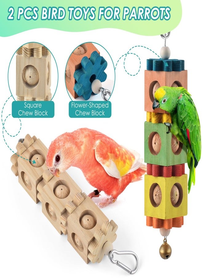 DBNESS 2Pcs Bird Chew Toys for Beak Grinding, Hanging Rotating Wood Block with Bell Parrot Foraging Enrichment Toy for Small to Medium Cocktiel, Conure, Caique - Image 3