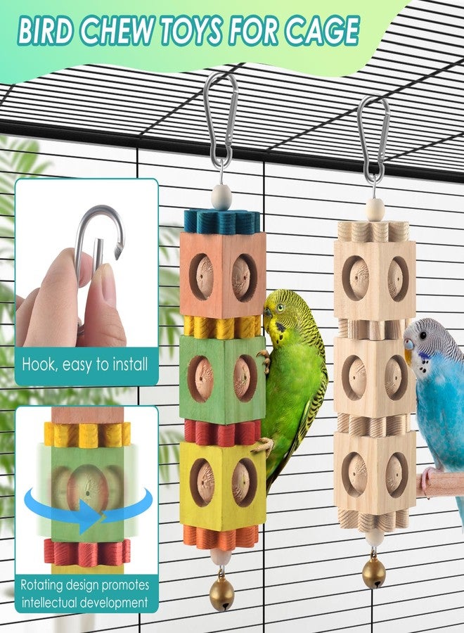 DBNESS 2Pcs Bird Chew Toys for Beak Grinding, Hanging Rotating Wood Block with Bell Parrot Foraging Enrichment Toy for Small to Medium Cocktiel, Conure, Caique - Image 4