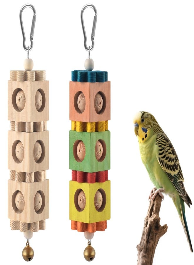 DBNESS 2Pcs Bird Chew Toys for Beak Grinding, Hanging Rotating Wood Block with Bell Parrot Foraging Enrichment Toy for Small to Medium Cocktiel, Conure, Caique - Image 1