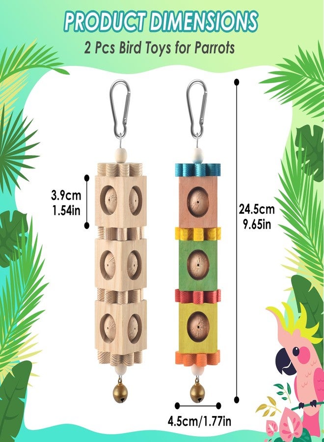 DBNESS 2Pcs Bird Chew Toys for Beak Grinding, Hanging Rotating Wood Block with Bell Parrot Foraging Enrichment Toy for Small to Medium Cocktiel, Conure, Caique - Image 2