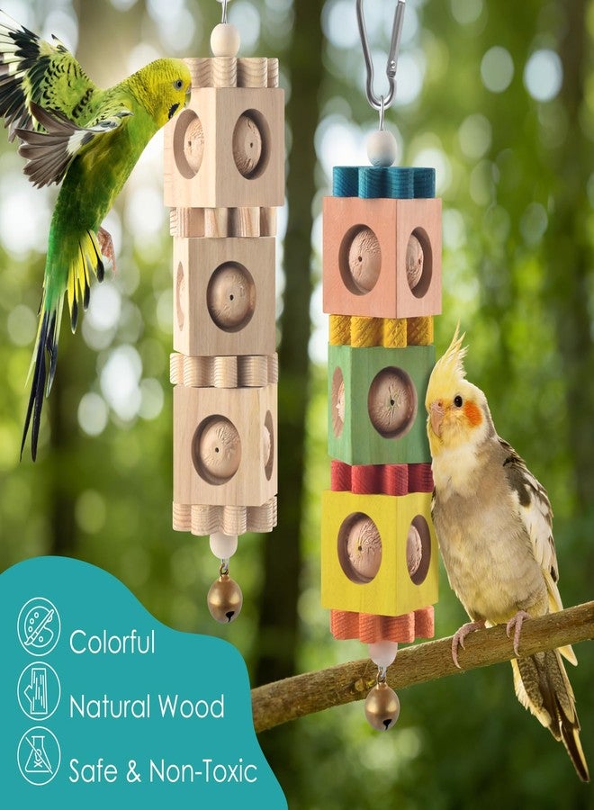 DBNESS 2Pcs Bird Chew Toys for Beak Grinding, Hanging Rotating Wood Block with Bell Parrot Foraging Enrichment Toy for Small to Medium Cocktiel, Conure, Caique - Image 5