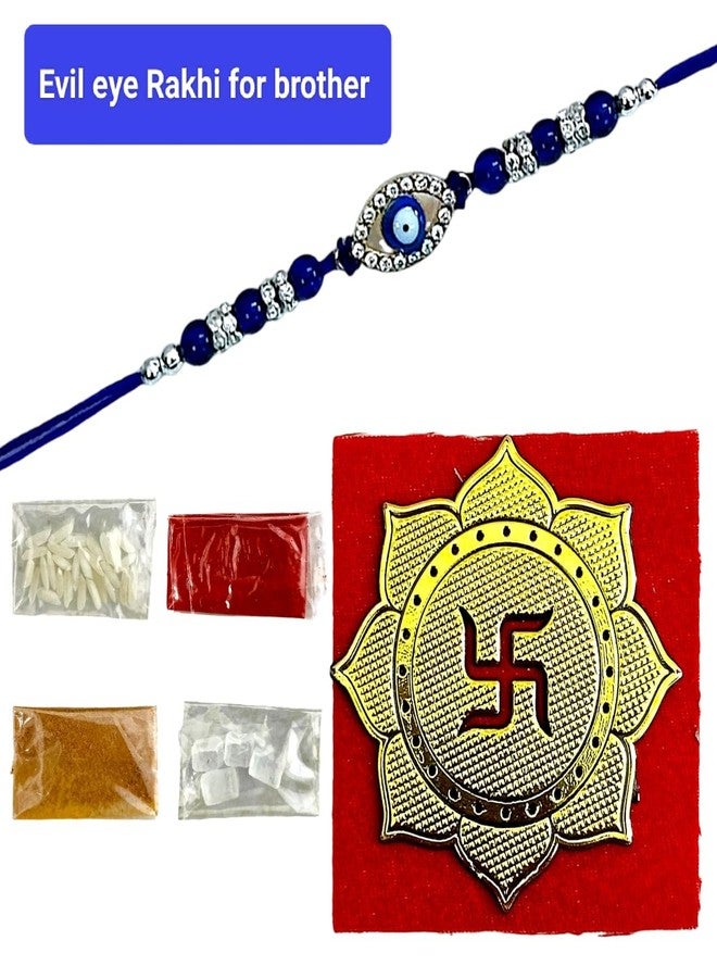 Gurjas Fancy Kitchen سوار راخي بتصميم عين الحسد من غورجاس مع راخي رولي تشاول للأطفال الأولاد، راخي كومبو للأخ والأطفال، هدايا راخي للأخ، سوار راخي (4 قطع) - Image 4