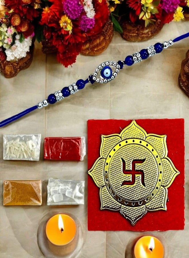 Gurjas Fancy Kitchen سوار راخي بتصميم عين الحسد من غورجاس مع راخي رولي تشاول للأطفال الأولاد، راخي كومبو للأخ والأطفال، هدايا راخي للأخ، سوار راخي (4 قطع) - Image 2