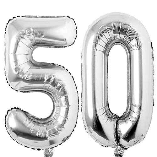 Jonhamwelbor 50 Number Balloons Silver 50 Years old Big Large Giant Jumbo Foil Mylar Number Balloons for Women Men Party Supplies 50 Anniversary Events Decorations Balloon - Image 1