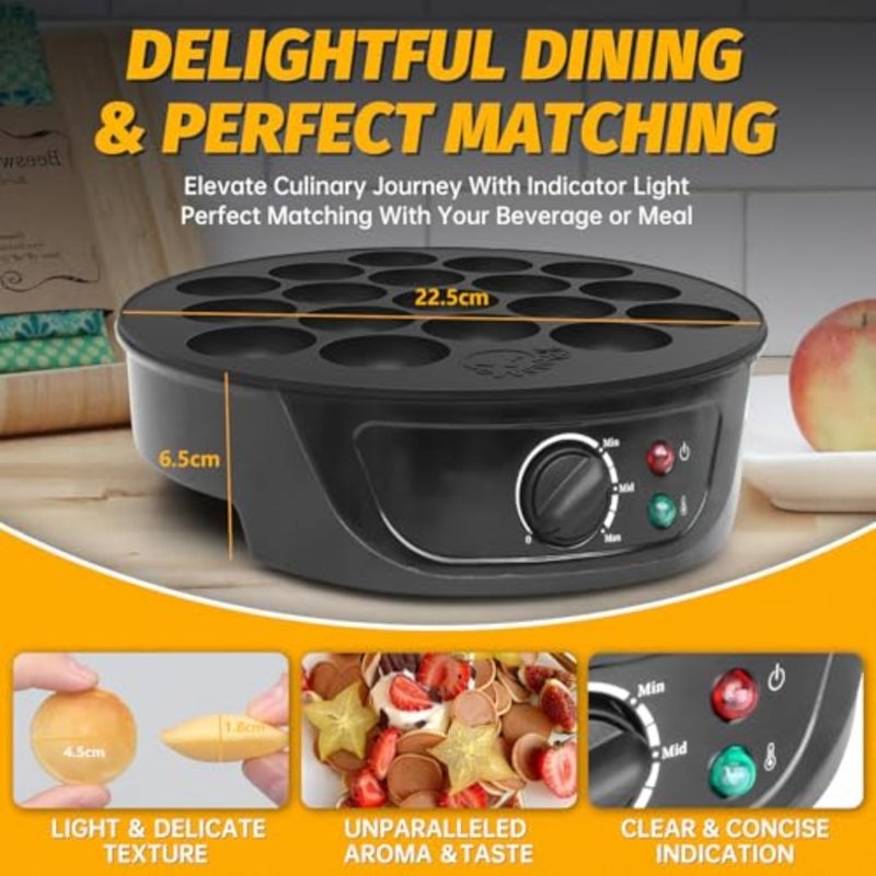 For home breakfast cooking, aluminum non-stick electric poffertjes pan with 14 slots, brown color, precise browning control and even heat distribution - Image 5