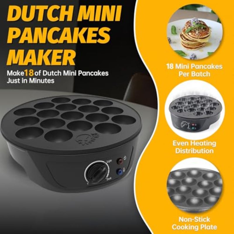 For home breakfast cooking, aluminum non-stick electric poffertjes pan with 14 slots, brown color, precise browning control and even heat distribution - Image 2