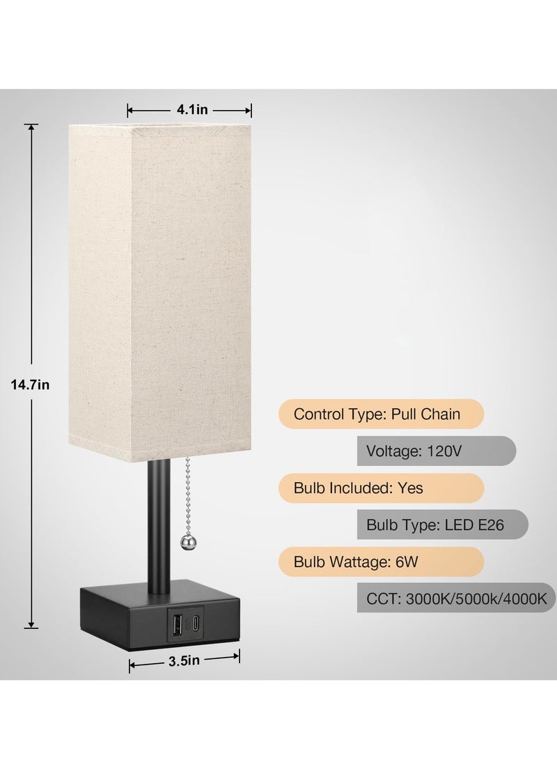 مصباح طاولة، مصابيح بجانب السرير مع منفذي شحن USB، مصباح طاولة بجانب السرير من الخشب الصلب مع غطاء من القماش مثالي لغرفة النوم وغرفة المعيشة وغرفة الدراسة، لا يتضمن لمبة - view 2