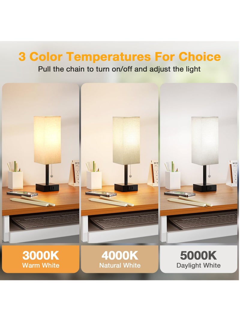 مصباح طاولة، مصابيح بجانب السرير مع منفذي شحن USB، مصباح طاولة بجانب السرير من الخشب الصلب مع غطاء من القماش مثالي لغرفة النوم وغرفة المعيشة وغرفة الدراسة، لا يتضمن لمبة - view 3