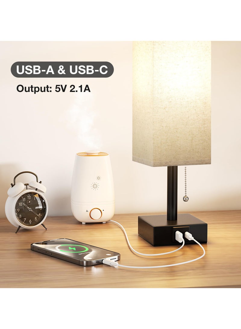 مصباح طاولة، مصابيح بجانب السرير مع منفذي شحن USB، مصباح طاولة بجانب السرير من الخشب الصلب مع غطاء من القماش مثالي لغرفة النوم وغرفة المعيشة وغرفة الدراسة، لا يتضمن لمبة - view 4