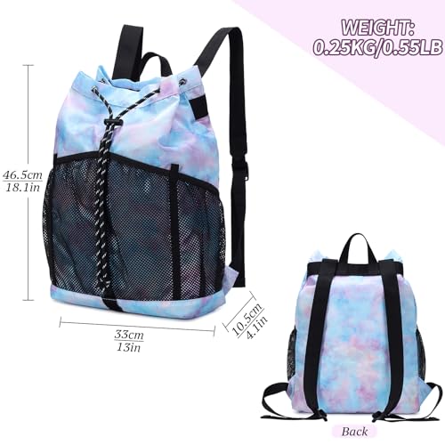 Lohol Lightweight Drawstring Backpack with Mesh Pockets for Women Men, Water Resistant String Bag for Sports Beach Swimming Camp Travel (Galaxy Purple Blue) - Image 2