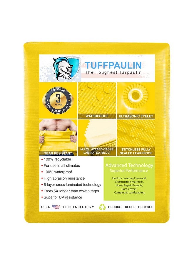 TUFFPAULIN Plastic 10FtX8Ft 120 Gsm Yellow Tarpaulin Tirpal Tadpatri Tharpai Thadika,Extra Strong,Reinforced,Uv Resistant,100% Waterproof Virgin,6 Layer Mlcl 3D Rib Technology-1 No.,96x120x0.03 In - Image 2