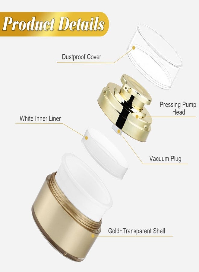 BOSMIOW 6pcs 30ml Golden Airless Acrylic Cream Pump Jar,Vacuum Lotion Bottle Dispenser,Moisturizer Container with Pump,Refillable Toiletry Bottle for Makeup,Essence,Moisturizer,Eye Cream - Image 3
