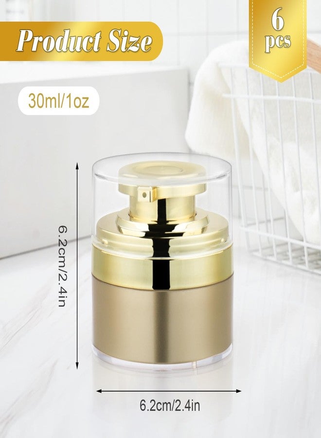 BOSMIOW 6pcs 30ml Golden Airless Acrylic Cream Pump Jar,Vacuum Lotion Bottle Dispenser,Moisturizer Container with Pump,Refillable Toiletry Bottle for Makeup,Essence,Moisturizer,Eye Cream - Image 2