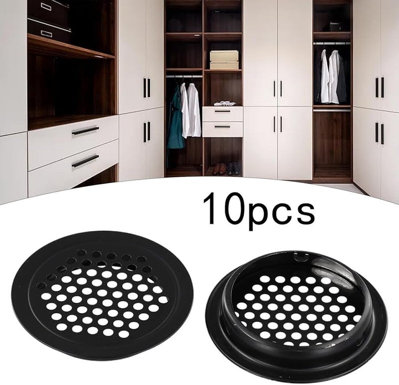 Black 25mm Round Air Vent Grill Cover Set Of 10 Enhances Air Circulation For Cabinets - Image 5