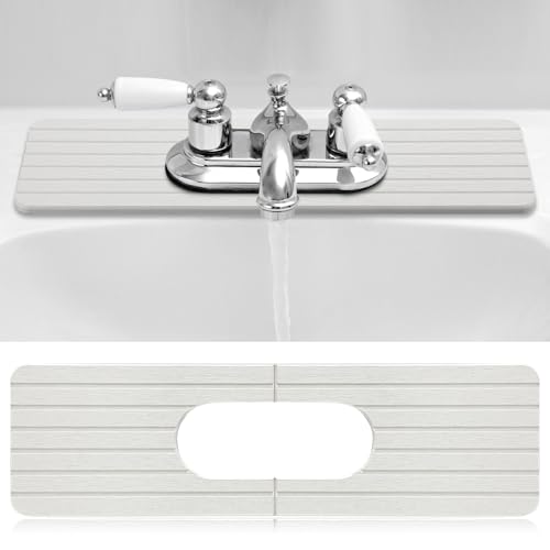 Funnymoom Stone Faucet Mat Sink Splash Guard 24 Diatomite Quick Drying Stone Faucet Mat Super Absorbent Kitchen Sink Oval and Round Splash Tap Pad for Bathroom Counter KitchenWhite - Image 1