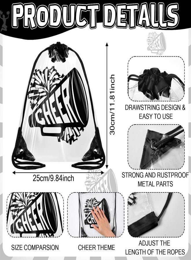 Sunnymove 24 Pcs Cheer Drawstring Backpack Bulk Small Clear PVC Cheerleader Goodie Bags 10 x 12 Inch Cheerleader Gym Sack Storage Snack Treat Cheer Gift Pack for Sports Team Favor Accessories (Black - Image 2