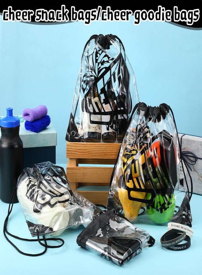 Sunnymove 24 Pcs Cheer Drawstring Backpack Bulk Small Clear PVC Cheerleader Goodie Bags 10 x 12 Inch Cheerleader Gym Sack Storage Snack Treat Cheer Gift Pack for Sports Team Favor Accessories (Black - Image 4