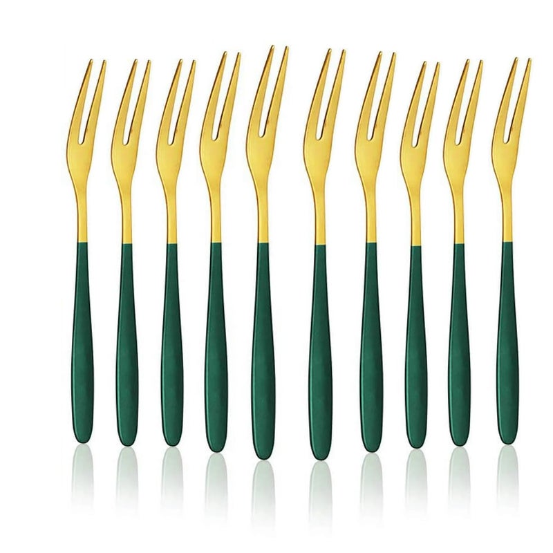 Potency Fruit Forks Appetizer Dessert Forks Salad Forks Beautiful Colorful StainlessSteel Forks for Party Banquet Cocktail Dessert 5 inch 10 PacksGreen - Image 1