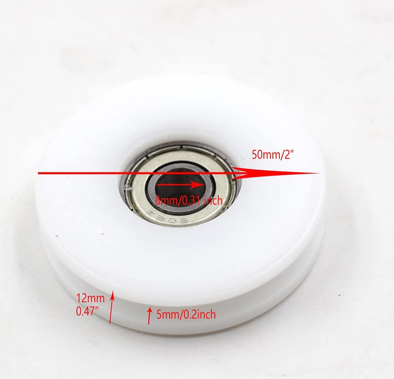 Preamer 2 PCS 50mm U Groove Nylon Ball Bearing Guide Pulley Wheels Roller Pulleys for Lifting for 6, 8,10mm Rope, 608zz Bearing - Image 4