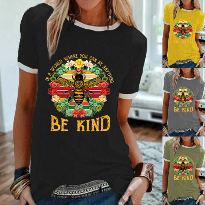 2024 Independent Platform Wish New Arrival Printed Pattern Round Neck Contrast Short Sleeve T-Shirt Tetemu